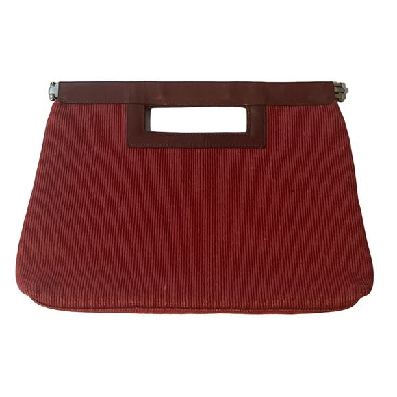Vintage Y2K Large Gap Clutch Womens Red Rust Burgundy Jute Leather Textured - Picture 2 of 9